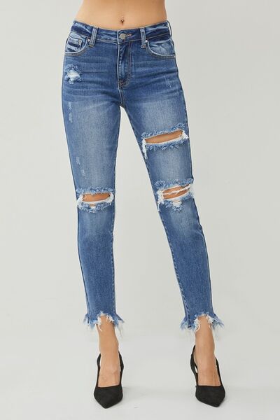 RISEN Distressed Frayed Hem Slim Jeans |1mrk.com