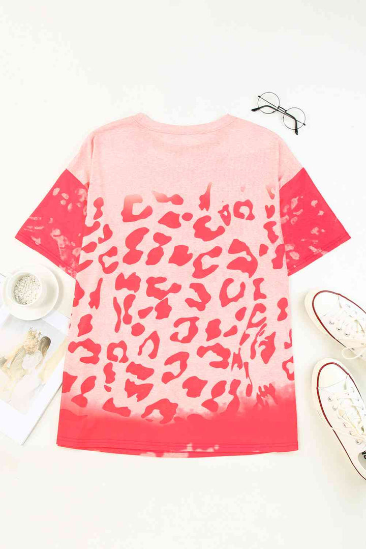 Leopard Round Neck Dropped Shoulder Long Tee | 1mrk.com