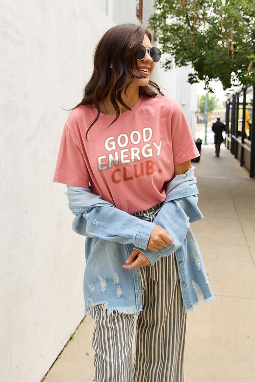 Simply Love Full Size GOOD ENERGY CLUB Short Sleeve T-Shirt | 1mrk.com