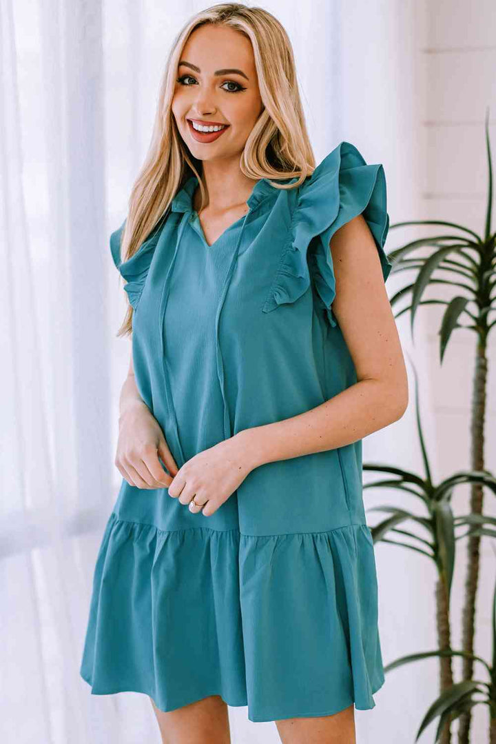 Ruffle Shoulder Tie-Neck Tiered Dress |1mrk.com