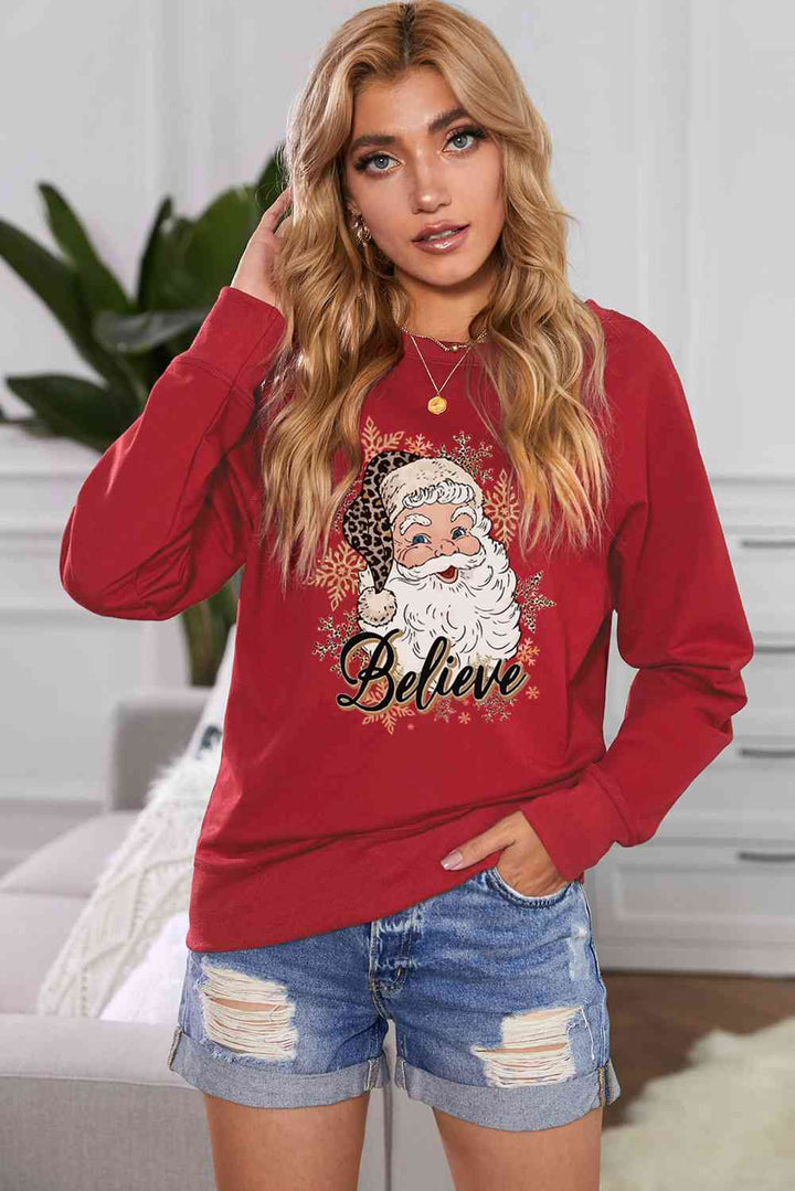 Christmas Santa Graphic Raglan Sleeve Sweatshirt |1mrk.com