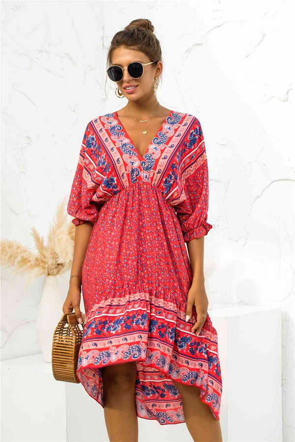 Printed Bohemian V Neck Dress |1mrk.com