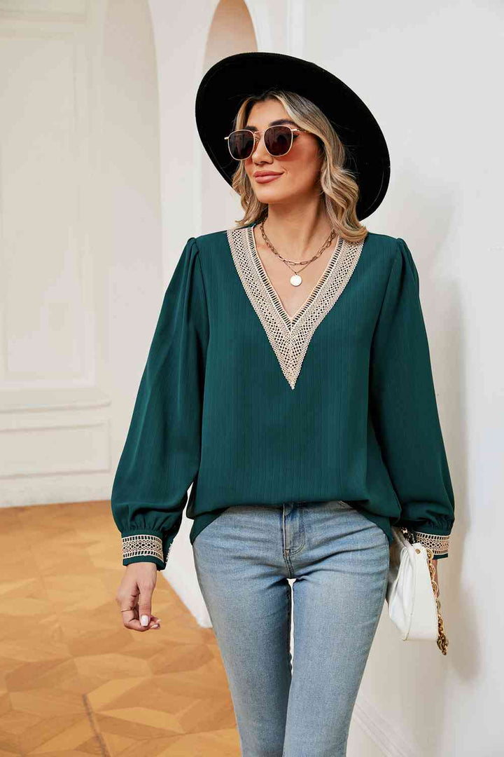 Contrast Puff Sleeve Blouse | 1mrk.com