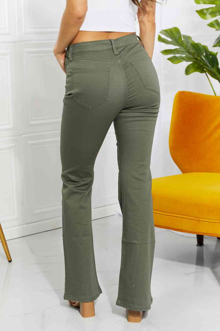 Zenana Clementine Full Size High-Rise Bootcut Jeans in Olive | 1mrk.com