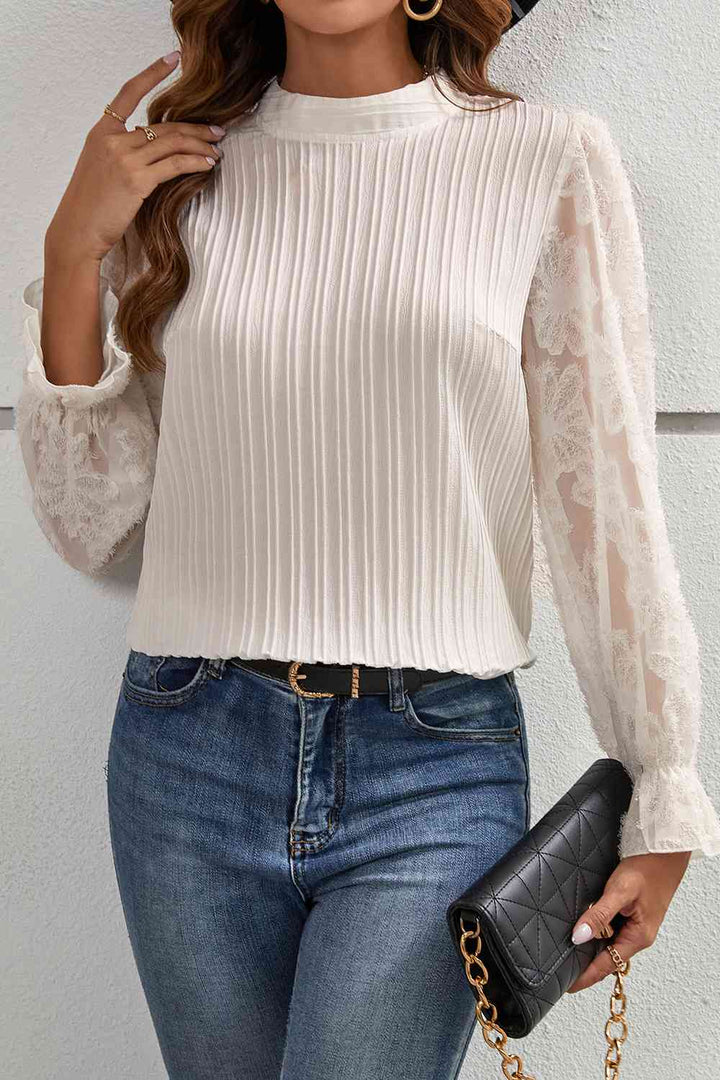 Mock Neck Flounce Sleeve Blouse | 1mrk.com