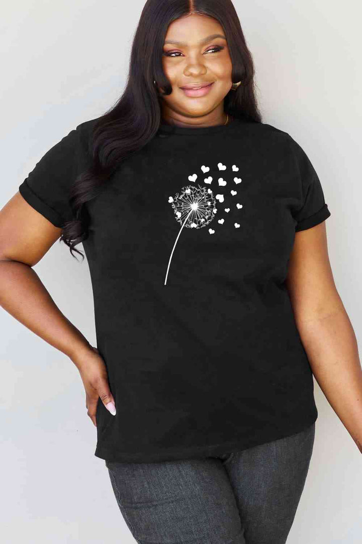 Simply Love Full Size Dandelion Heart Graphic Cotton T-Shirt | 1mrk.com