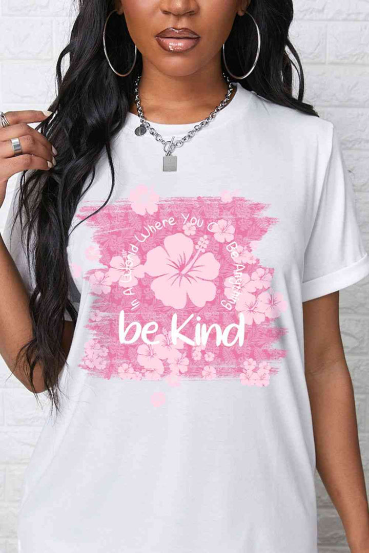 BE KIND Flower Graphic Round Neck Tee | 1mrk.com