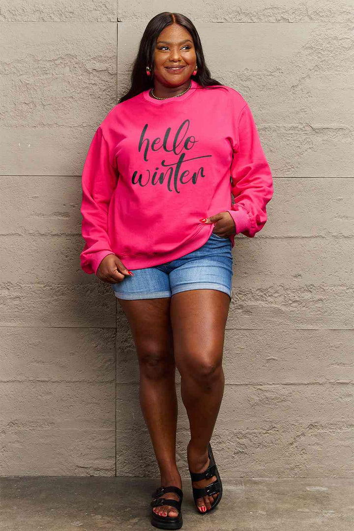 Simply Love Full Size HELLO WINTER Graphic Sweatshirt |1mrk.com