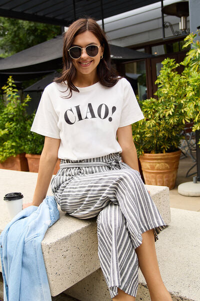 Simply Love Full Size CIAO Round Neck T-Shirt | Trendsi