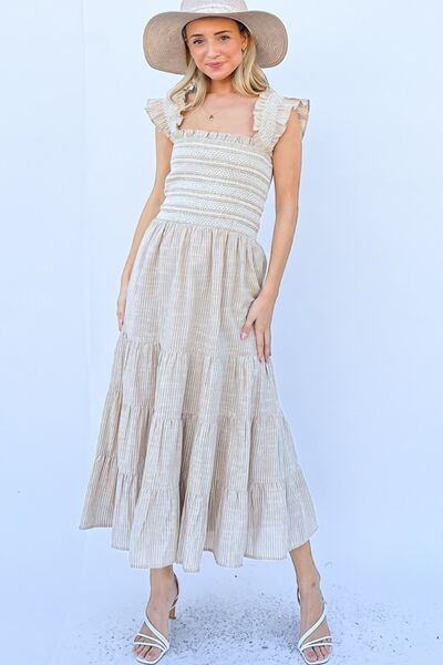 And The Why Linen Striped Ruffle Dress | Trendsi