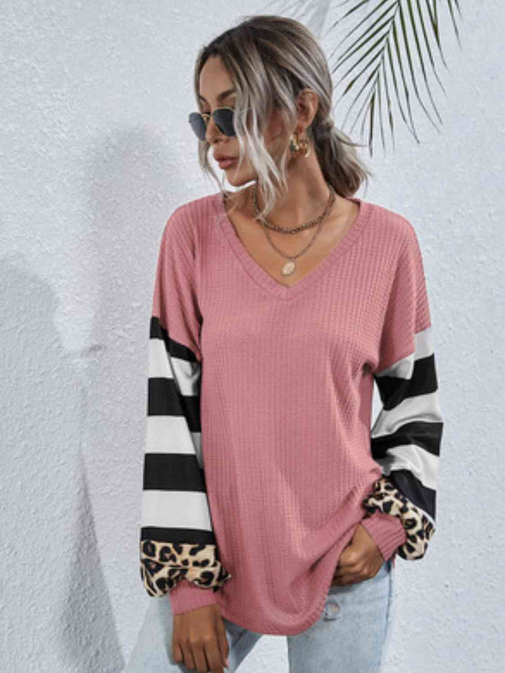 Leopard Striped Waffle-Knit Top | 1mrk.com