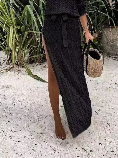 Slit Openwork Single Shoulder Knit Dress |1mrk.com