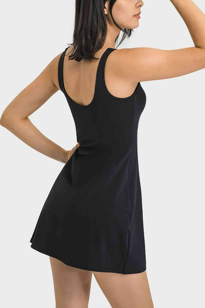 Square Neck Sports Tank Dress with Full Coverage Bottoms |1mrk.com