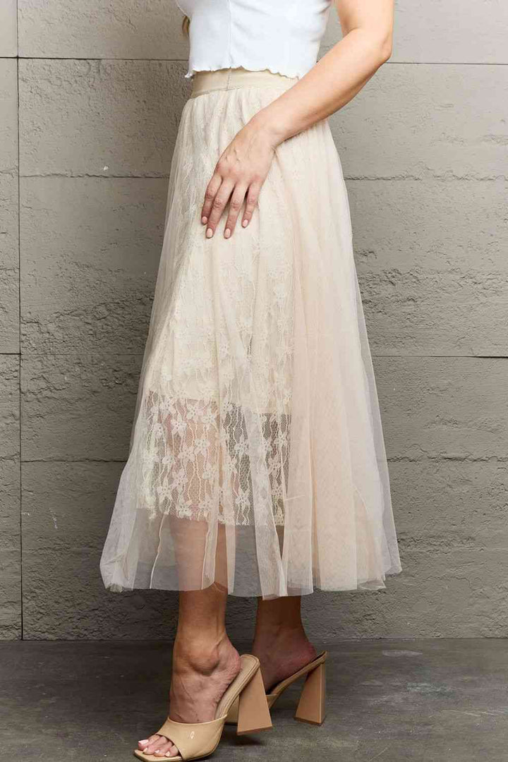 Ninexis Lace Flowy Midi Skirt |1mrk.com