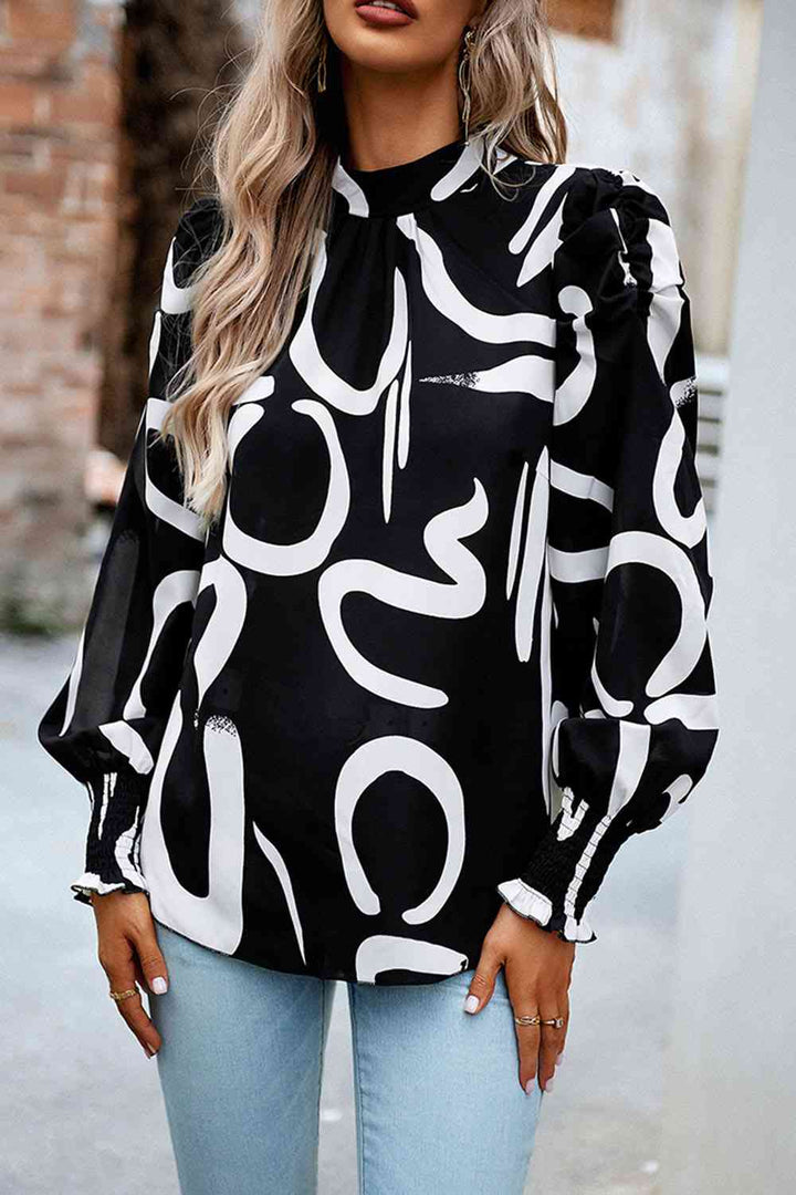 Printed Smocked Puff Sleeve Blouse | 1mrk.com