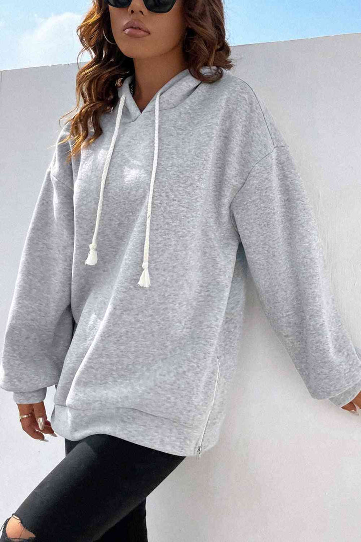 Side Zipper Dropped Shoulder Hoodie | 1mrk.com