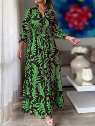 Printed Flounce Sleeve Maxi Dress | Trendsi