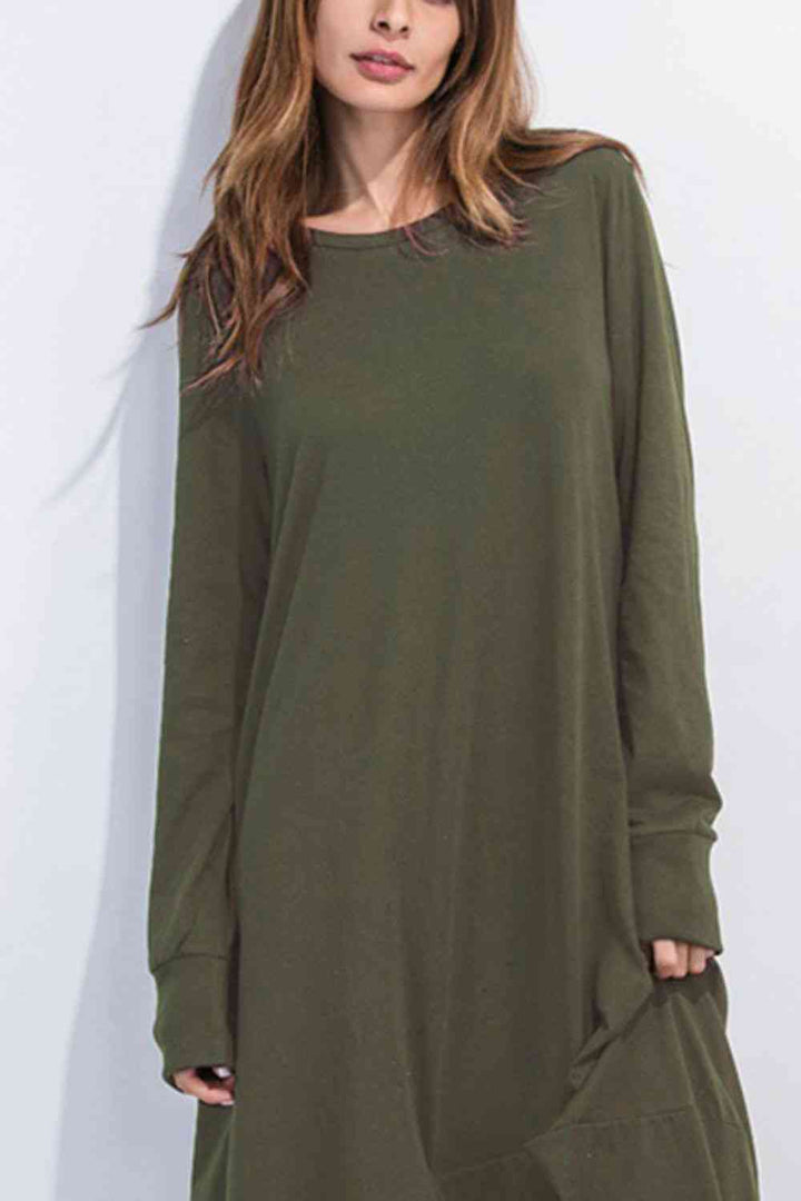 Full Size Round Neck Long Sleeve Sweatshirt Dress |1mrk.com