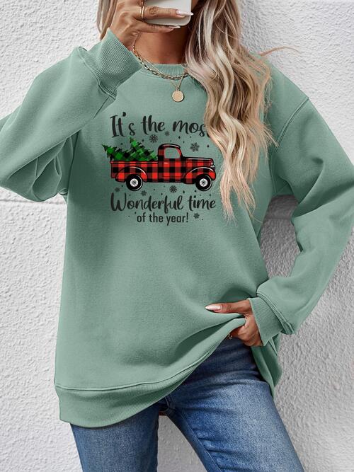 Graphic Round Neck Long Sleeve Sweatshirt |1mrk.com