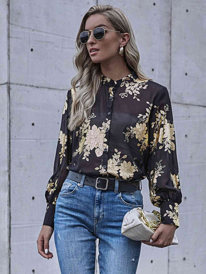 Floral Print Balloon Sleeve Shirt |1mrk.com