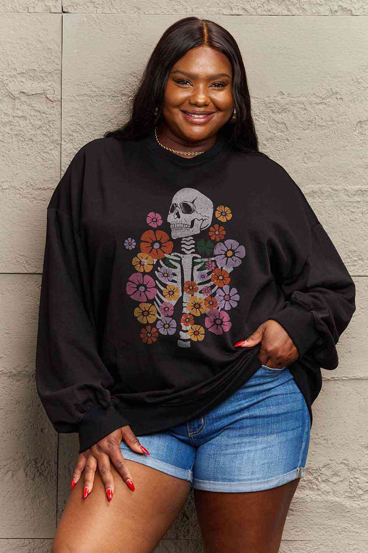 Simply Love Simply Love Full Size Flower Skeleton Graphic Sweatshirt |1mrk.com