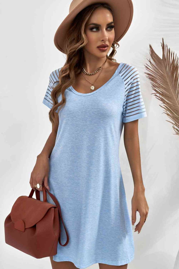 Sheer Striped Raglan Sleeve T-Shirt Dress |1mrk.com