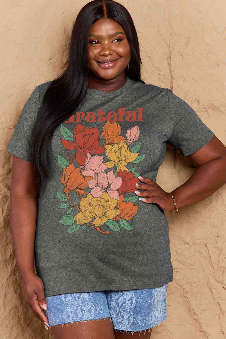 Simply Love Full Size GRATEFUL Flower Graphic Cotton T-Shirt | 1mrk.com