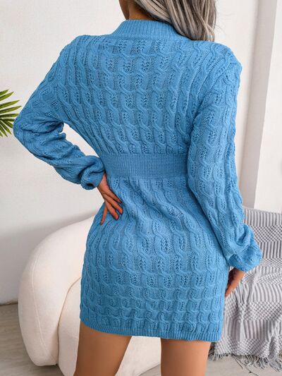 Cable-Knit Round Neck Mini Wrap Sweater Dress |1mrk.com