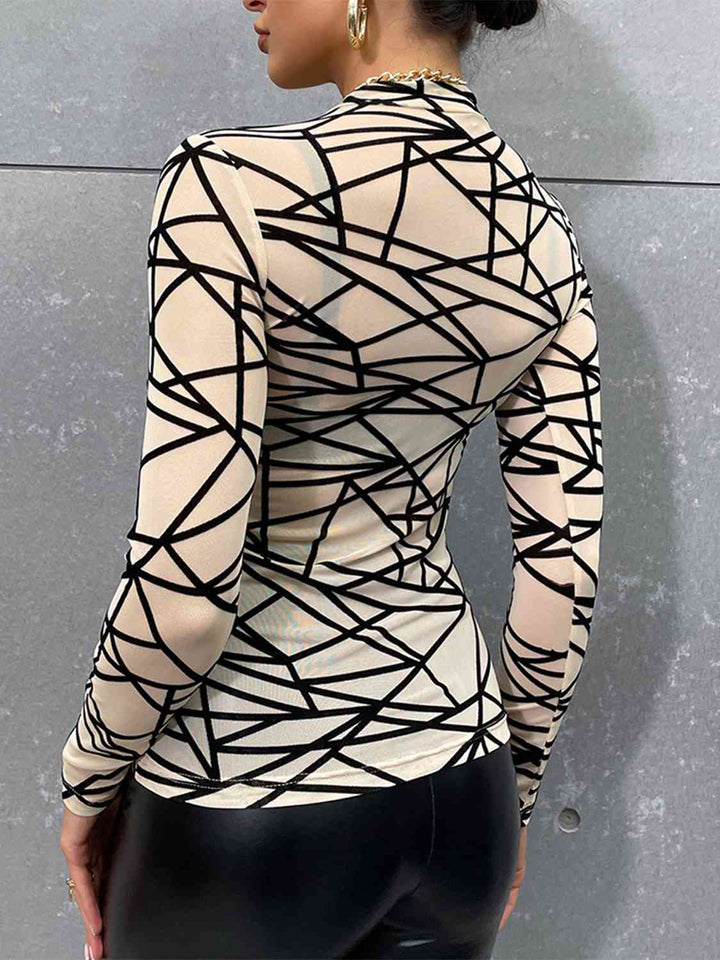Geometric Mock Neck Long Sleeve Top | 1mrk.com