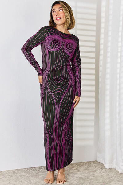 Cutout Round Neck Long Sleeve Maxi Dress |1mrk.com