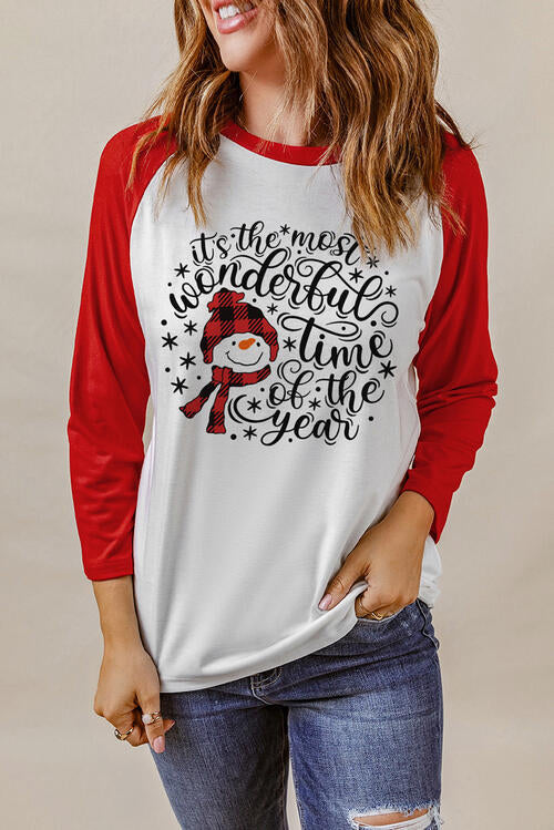 Graphic Round Neck Long Sleeve T-Shirt | 1mrk.com