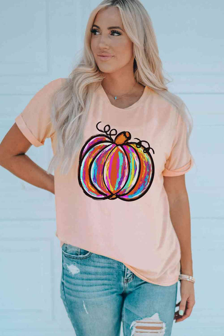 Pumpkin Graphic Round Neck T-Shirt | 1mrk.com