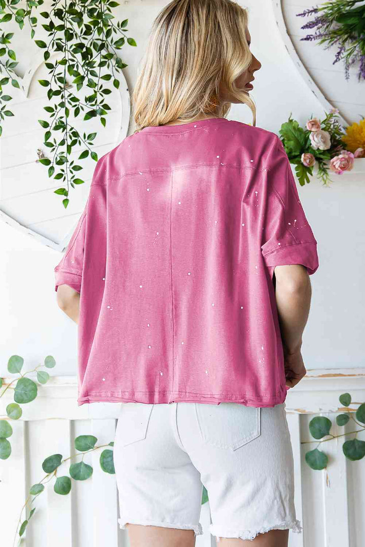 Distressed Asymmetric Hem Cropped Tee Shirt | 1mrk.com