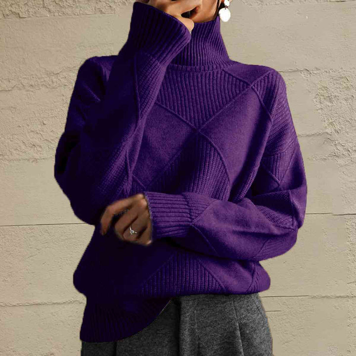 Geometric Turtleneck Long Sleeve Sweater |1mrk.com