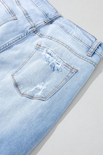 Distressed Raw Hem Jeans with Pockets |1mrk.com