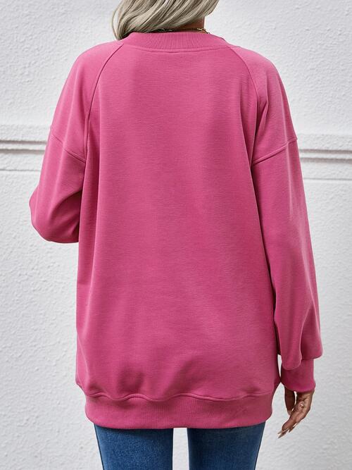 Round Neck Drop Shoulder Long Sleeve Sweatshirt |1mrk.com