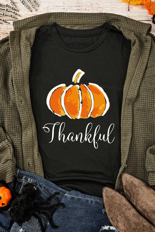 THANKFUL Round Neck Short Sleeve T-Shirt | 1mrk.com