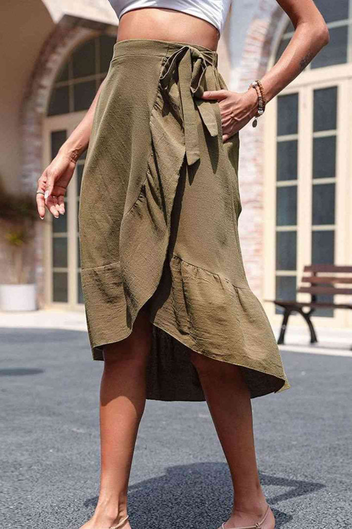 Elastic Waist Ruffled Skirt with Pockets |1mrk.com