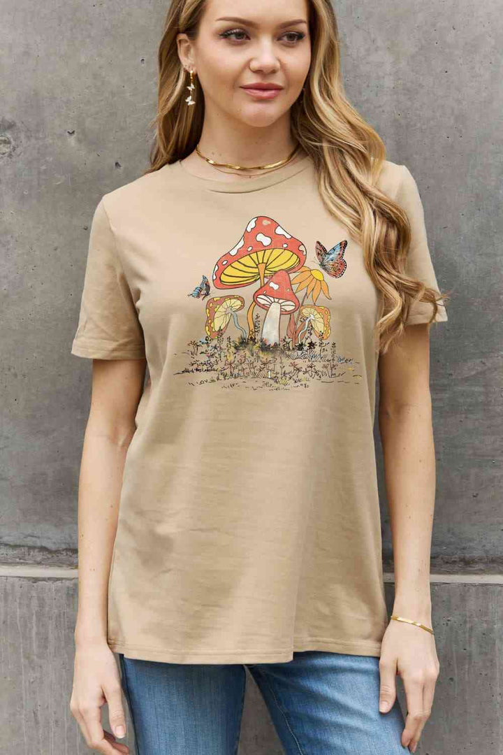 Simply Love Full Size Mushroom & Butterfly Graphic Cotton T-Shirt | 1mrk.com