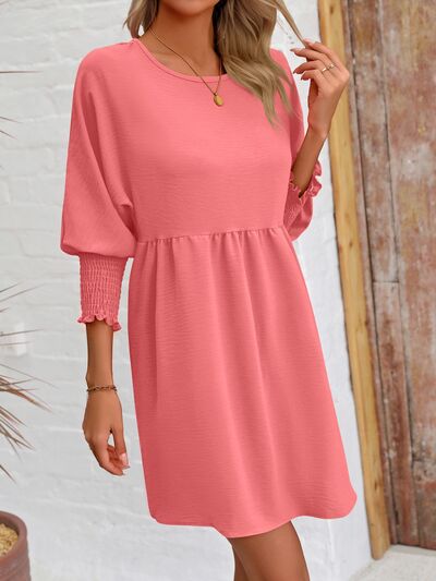 Round Neck Lantern Sleeve Mini Dress |1mrk.com