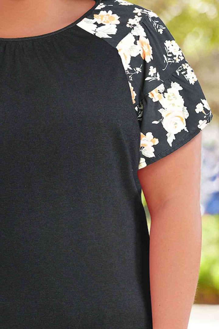 Plus Size Floral Spliced Tee Shirt | 1mrk.com