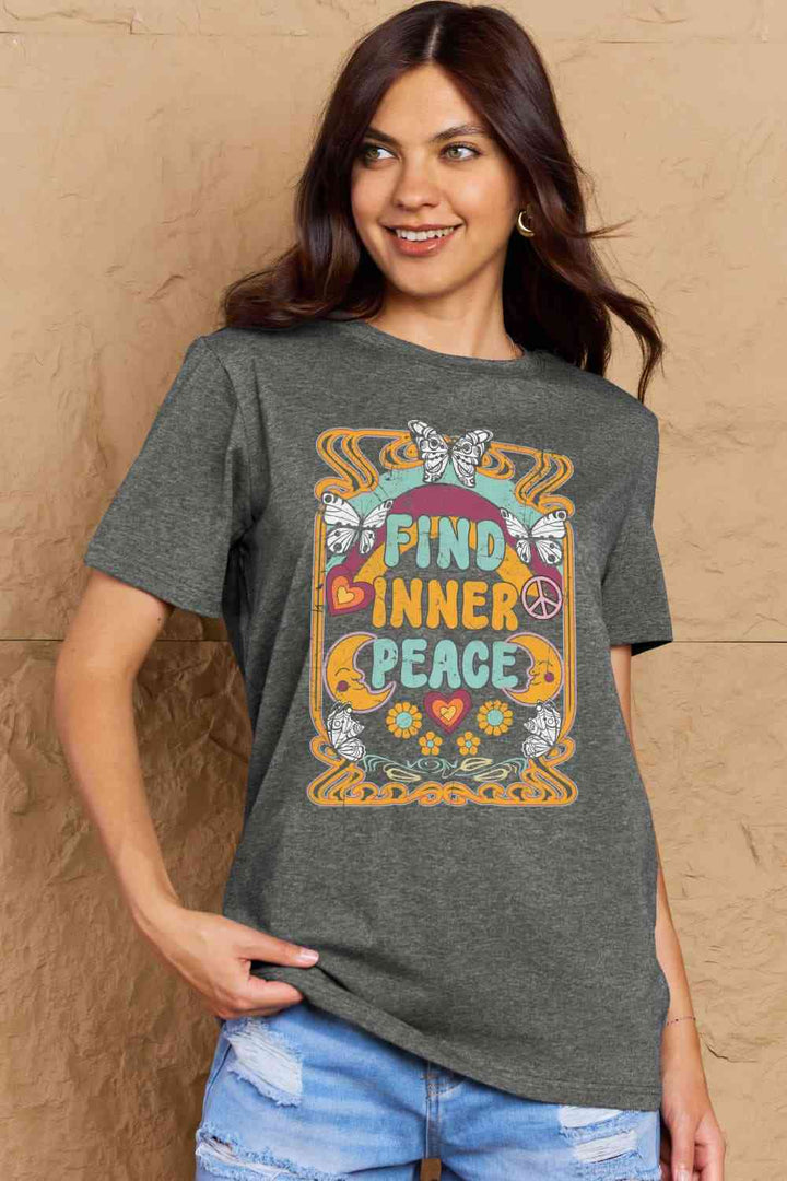 Simply Love Full Size FIND INNER PEACE Graphic Cotton T-Shirt | 1mrk.com