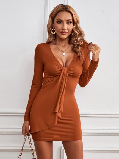 Plunge Long Sleeve Mini Dress | 1mrk.com