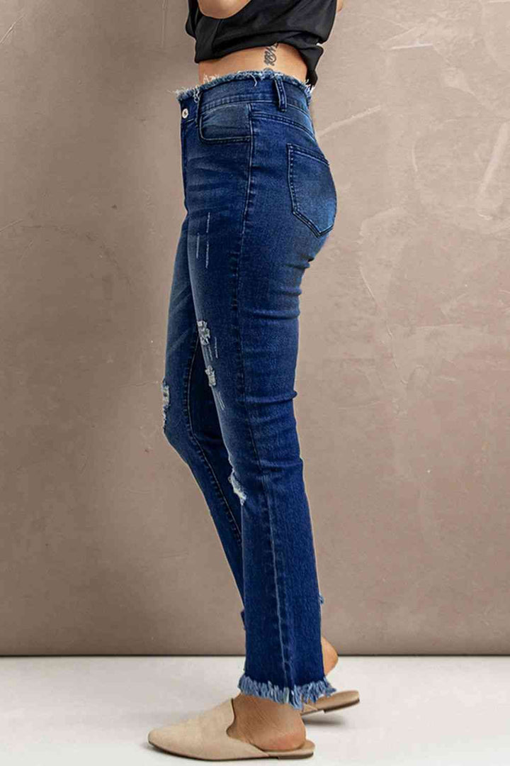 Baeful High Waist Distressed Raw Hem Jeans | 1mrk.com