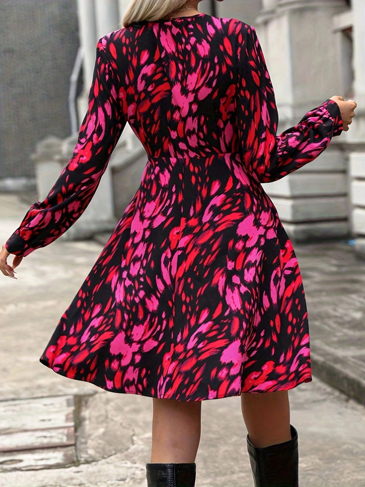 Printed Surplice Long Sleeve Dress | Trendsi