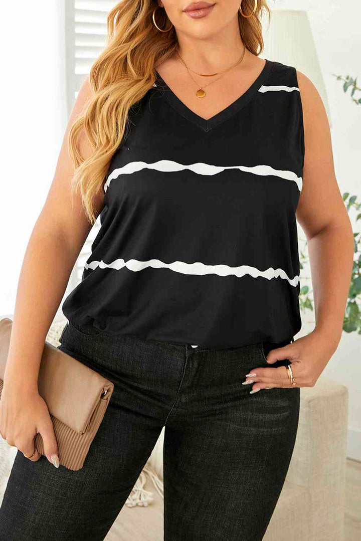 Plus Size Printed V-Neck Tank | 1mrk.com