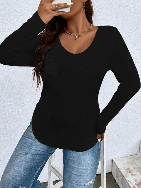 Plus Size V-Neck Long Sleeve T-Shirt | 1mrk.com