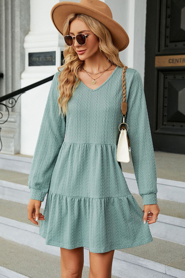 V-Neck Long Sleeve Mini Dress | Trendsi