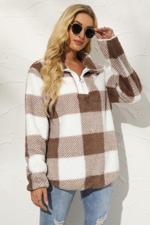 Plaid Half Zip Long Sleeve Sweatshirt |1mrk.com