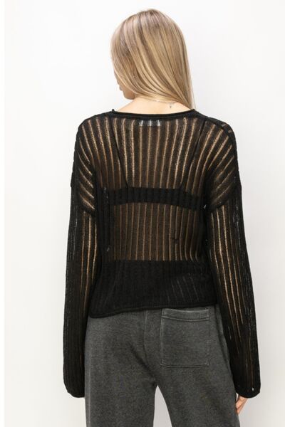 HYFVE Openwork Ribbed Long Sleeve Knit Top |1mrk.com